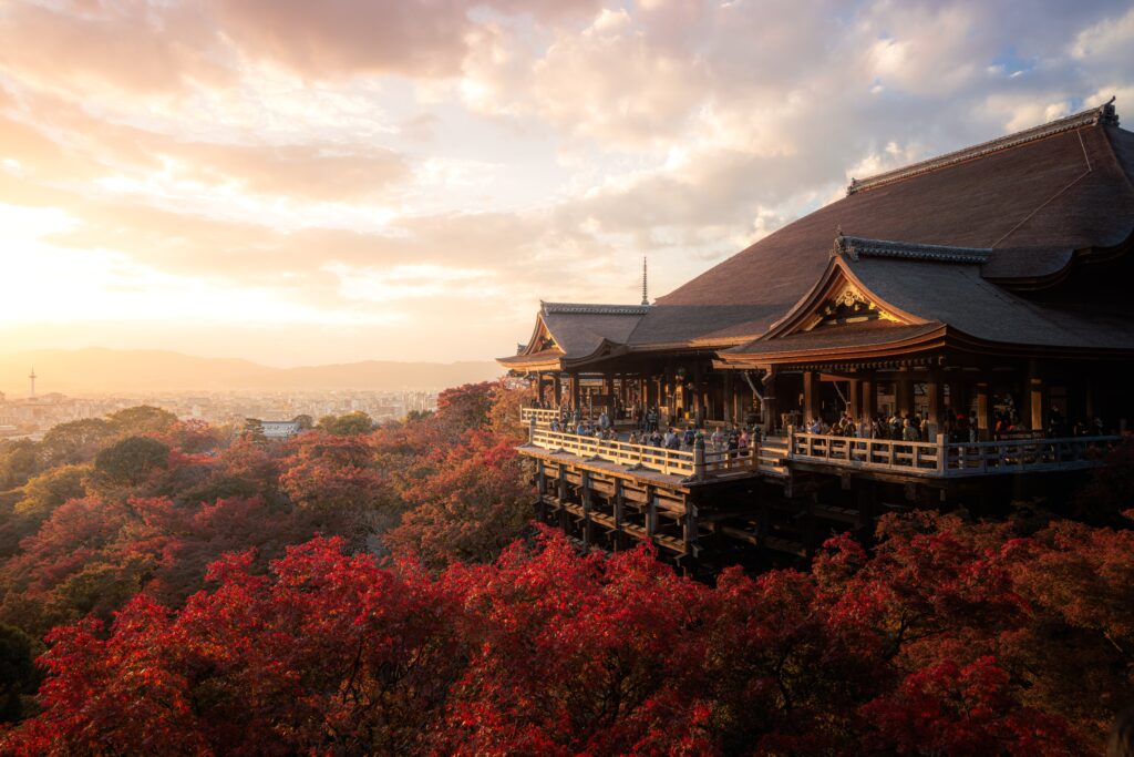 清水寺と紅葉の写真